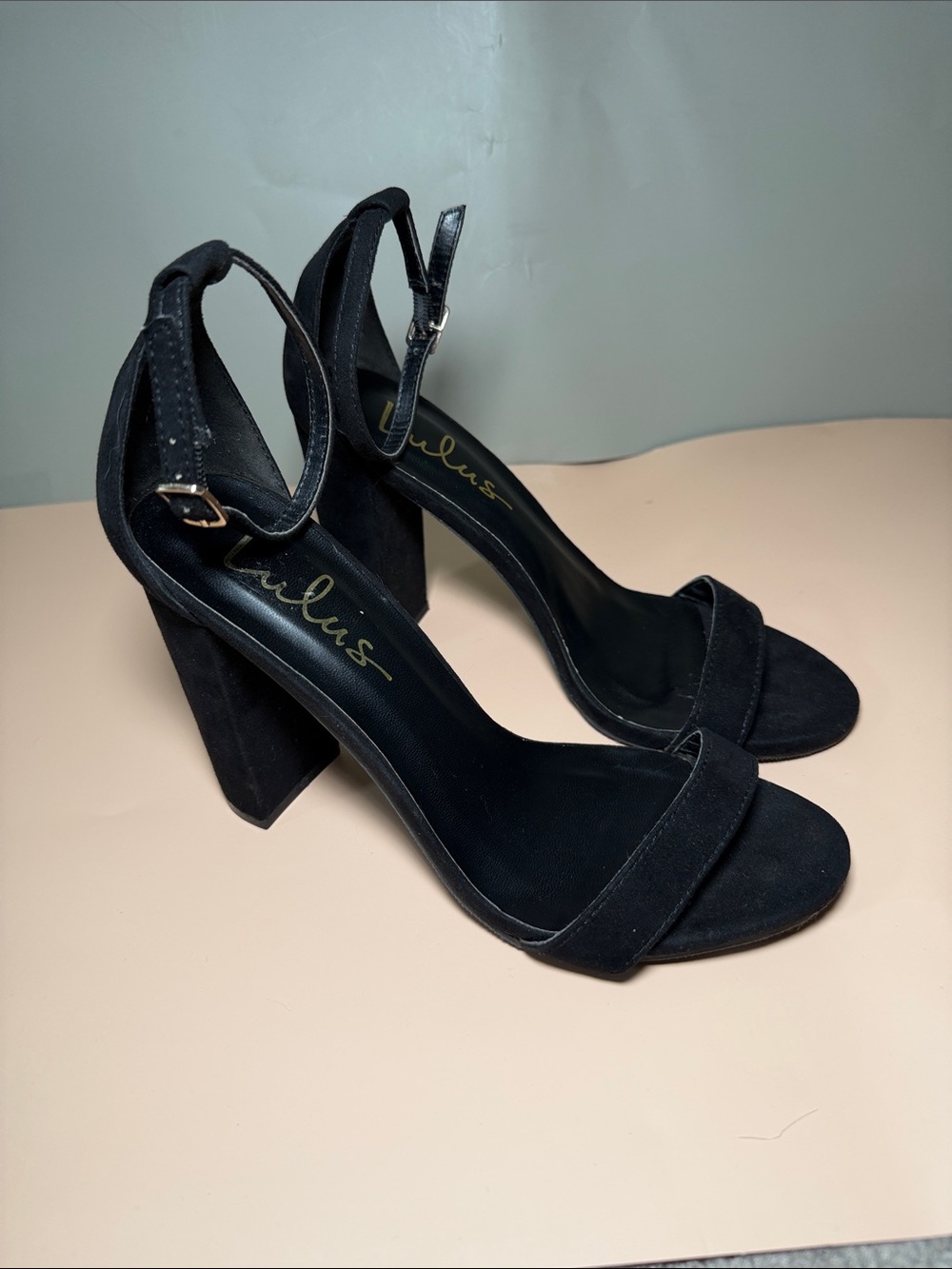 Lulu's Black Suede Block Heel Ankle-Strap Sandals